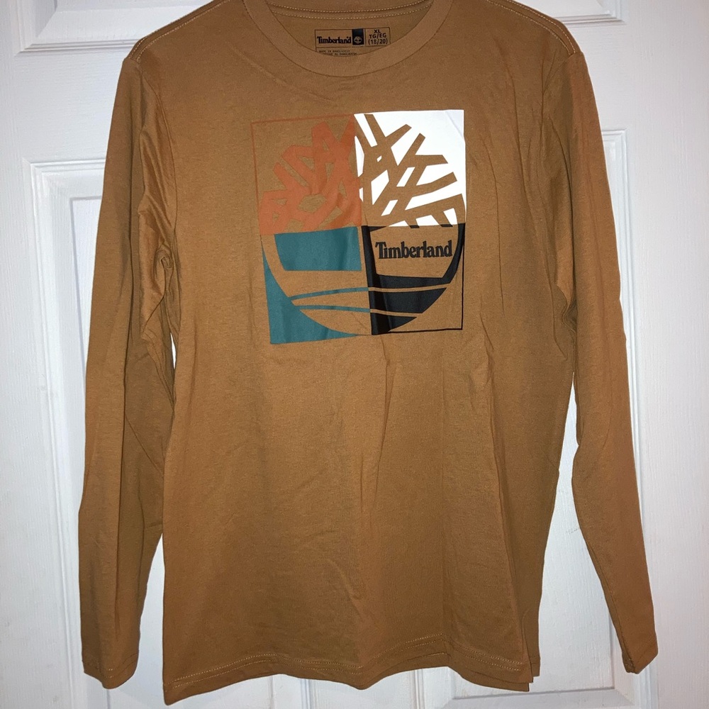 Timberland Tan Long Sleeve Crew Neck Graphic T Shirt